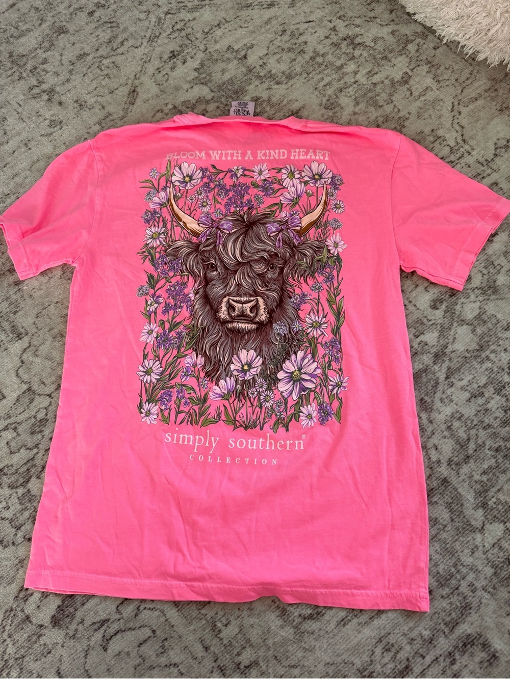 Simply Southern Pink Floral Highland Cow Graphic Tee